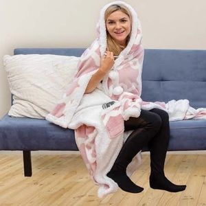 Hooded throw blanket with pockets